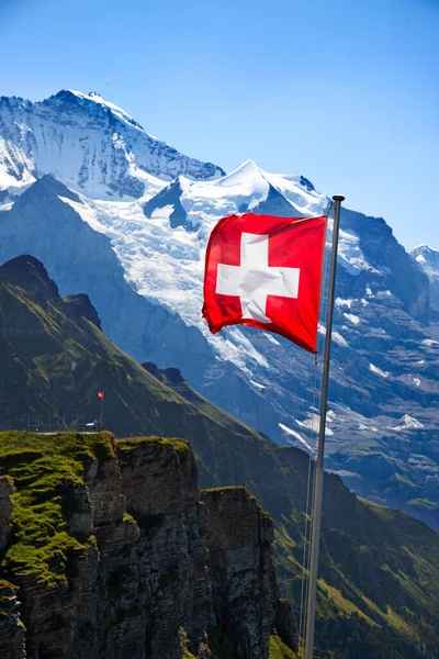 Zwitserse Vlag Top Van Mannlichen Jungfrau Regio Bern Zwitserland — Stockfoto