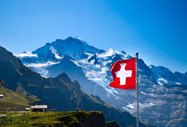 Bandera Suiza Parte Superior Mannlichen Jungfrau Berna Suiza —  Fotos de Stock