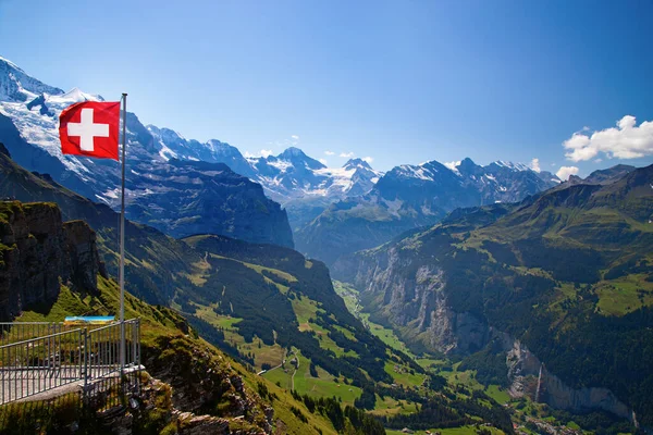 Zwitserse Vlag Top Van Mannlichen Jungfrau Regio Bern Zwitserland — Stockfoto