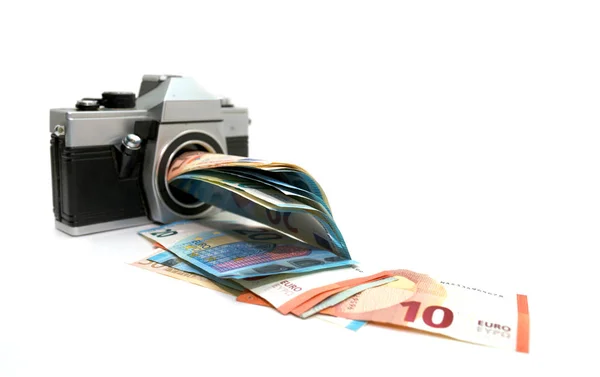 Φωτογραφική μηχανή χρήματα λήψης φωτογραφιών — Φωτογραφία Αρχείου