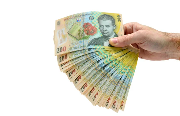 Mão dinheiro romeno — Fotografia de Stock