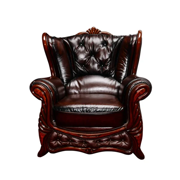 Sessel Aus Naturbraunem Leder Elegante Möbel Über Weiß — Stockfoto