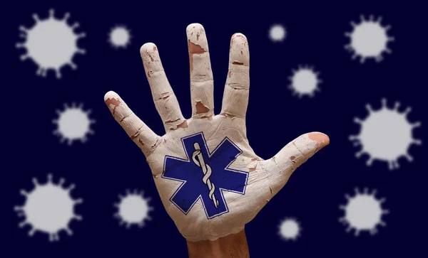 Man Hand Palm Painted Life Star Symbol — Stock Photo, Image