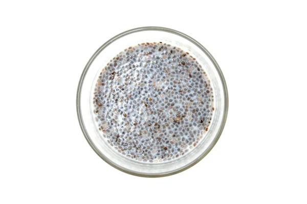 Chia Pudding Glass White Background Top View — Stock Photo, Image