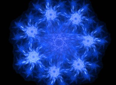 Siyah arka plan üzerine soyut multycolored fraktal simetrik kompozisyon. Oluşturulan bilgisayar grafikleri.