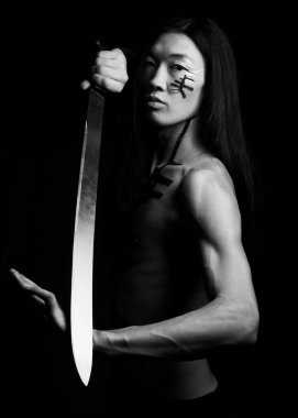 katana ile Asya adam Asyalı adam