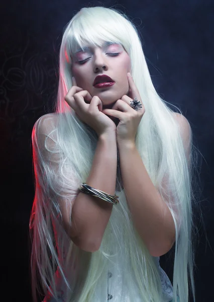 Magic woman with silver hair — Stock Photo, Image