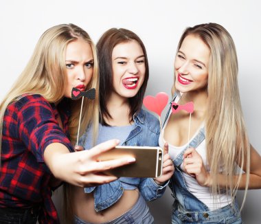 komik kız, parti, selfie için hazır