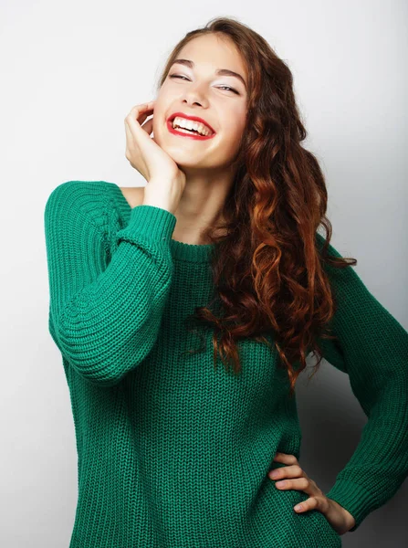 Pretty young blond woman with curly hair — Stock Photo, Image