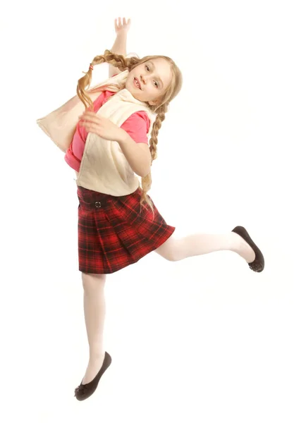 Girl jumps on a white background — Stock Photo, Image