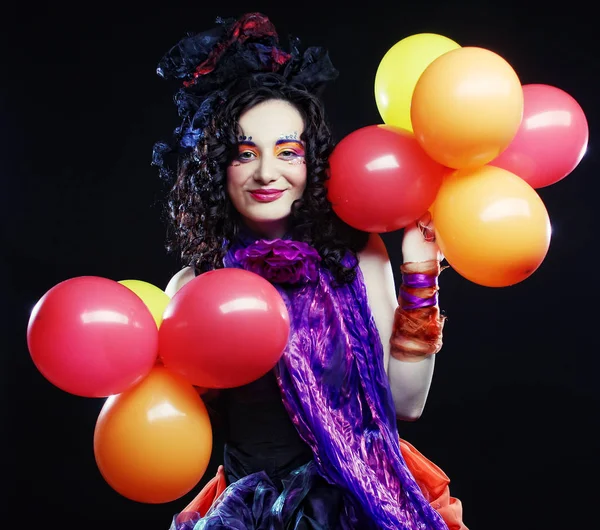 Fashion shot of woman in doll style with balloons. — Stock Photo, Image