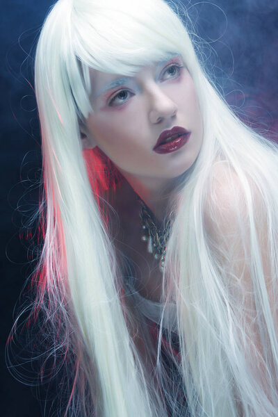 woman with magnificent white  hair