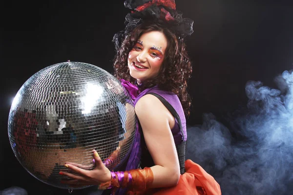 Girl with disco ball — Stock Photo, Image