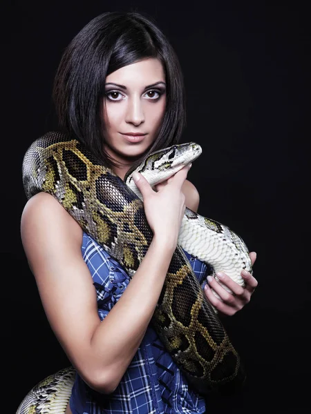 Sexy brunette holding python Stock Photo by ©kanareva 218744148