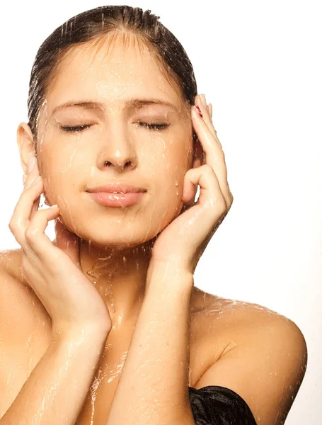 Woman face with water drop — Stock Photo, Image