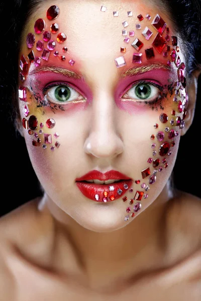 Closeup portrait of woman with artistic make-up — Stock Photo, Image