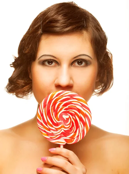 Hübsche junge Frau mit Lolli-Pop. — Stockfoto