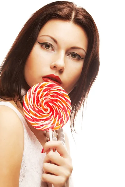 Vacker kvinna med lollipop. — Stockfoto