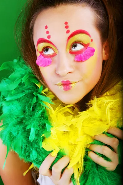 Funny girl over green background — Stock Photo, Image