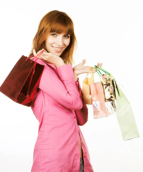 Shopping, giovane donna con borse — Foto Stock