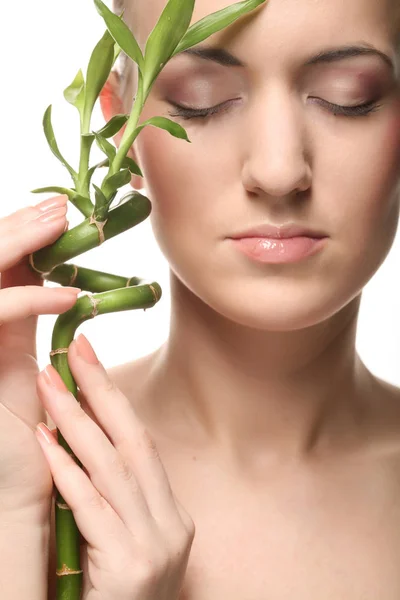 Mulher com bambu — Fotografia de Stock