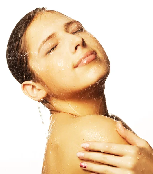 Woman face with water drop — Stock Photo, Image