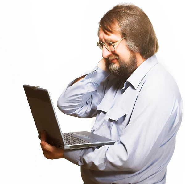 Man with laptop. Isolated on white. — Stock Photo, Image