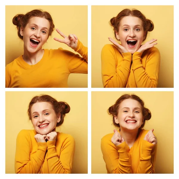 Collage di giovani donne diverse espressioni facciali — Foto Stock
