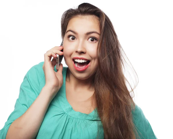 Portrait of young woman on phone call — Stock Photo, Image