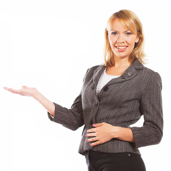 Blonde in business suit over white background — Stock Photo, Image