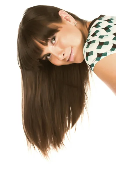Beautiful brunette over white background — Stock Photo, Image