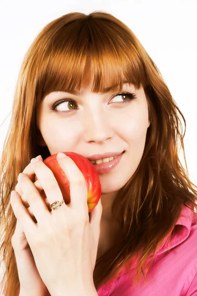 Redhair girl with apple — Stock Photo, Image
