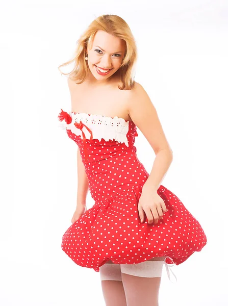 Blond in red dress. Royalty Free Stock Photos