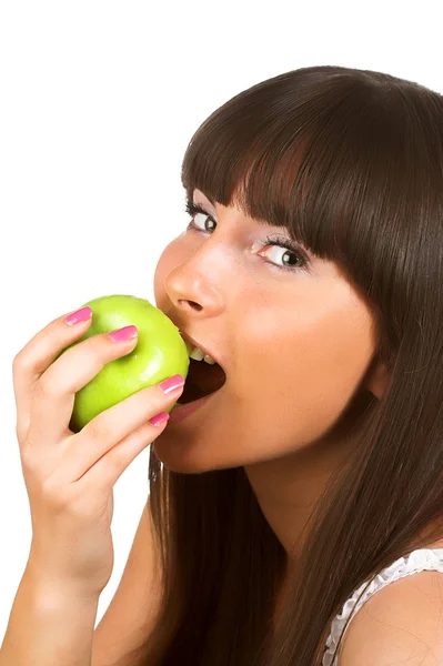 Young girl eating apple — Stock Photo, Image