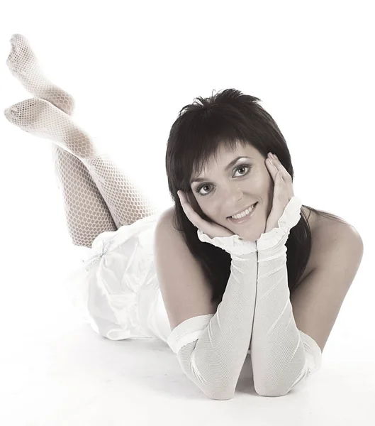 Young woman in white lingerie — Stock Photo, Image