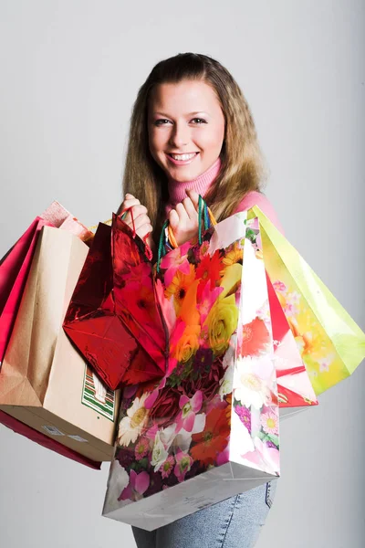 Mutlu kadın alışveriş — Stok fotoğraf