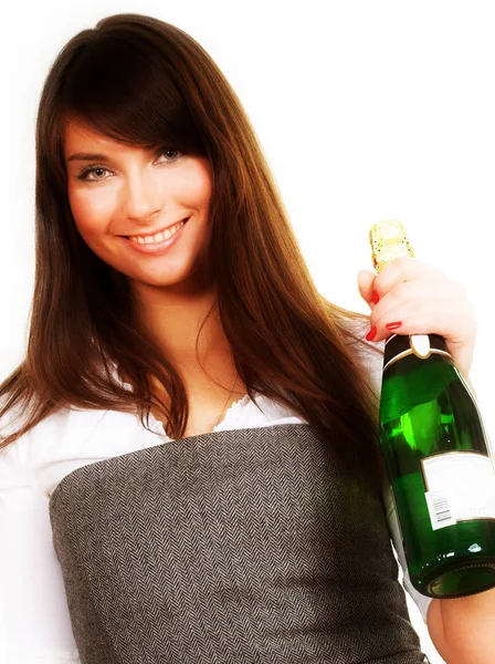 Şampanya ile mutlu bir kadın — Stok fotoğraf