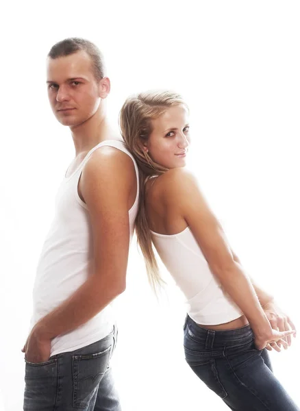 Sportliches Paar isoliert auf weißem Hintergrund — Stockfoto