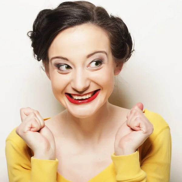 Obrázek překvapené ženy tvář přes bílou — Stock fotografie
