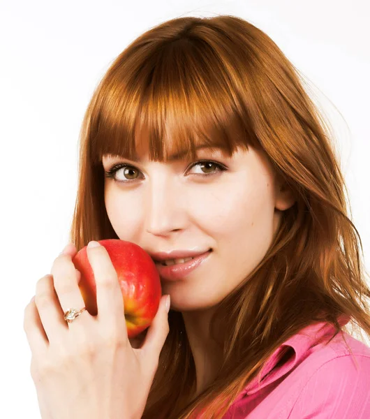 Pelirroja chica con manzana — Foto de Stock