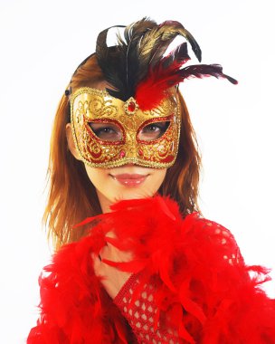 kadın beyaz zemin üzerine izole maskesi