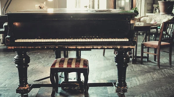 Siyah kuyruklu piyano iç — Stok fotoğraf