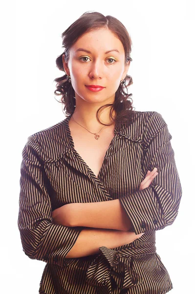 Mujer en chaqueta a rayas — Foto de Stock