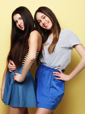 yaşam tarzı ve insanlar kavramı: iki kız arkadaş birlikte ayakta