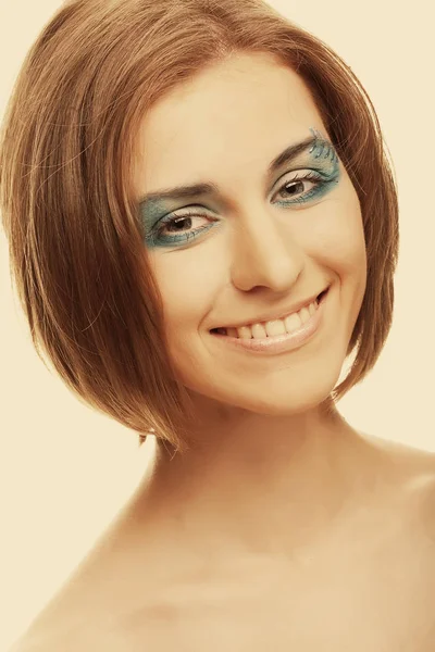 Kreatives Make-up. Frau auf weißem Hintergrund — Stockfoto