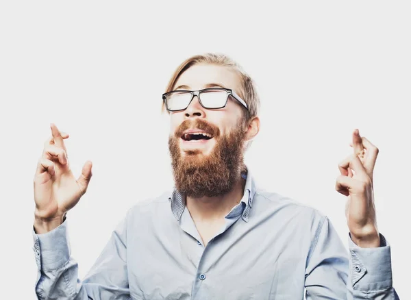 Portrait of young happy smiling business man, wearing glasses — Stock Photo, Image