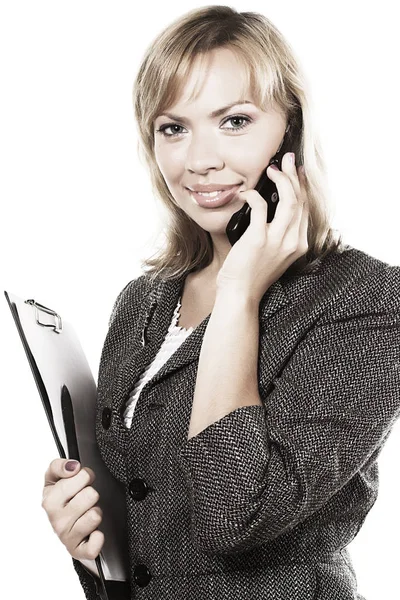 Ung affärskvinna uppmanar mobil — Stockfoto