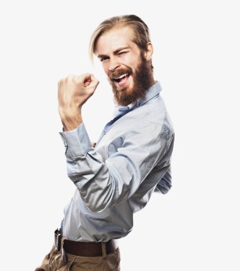 İş adamı başarısını beyaz arka planda kutluyor