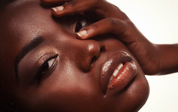 Attractive african american woman closeup portrait, studio shoot