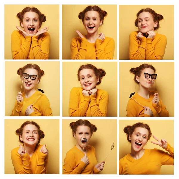 Коллаж молодых женщин с различными выражениями лица — стоковое фото